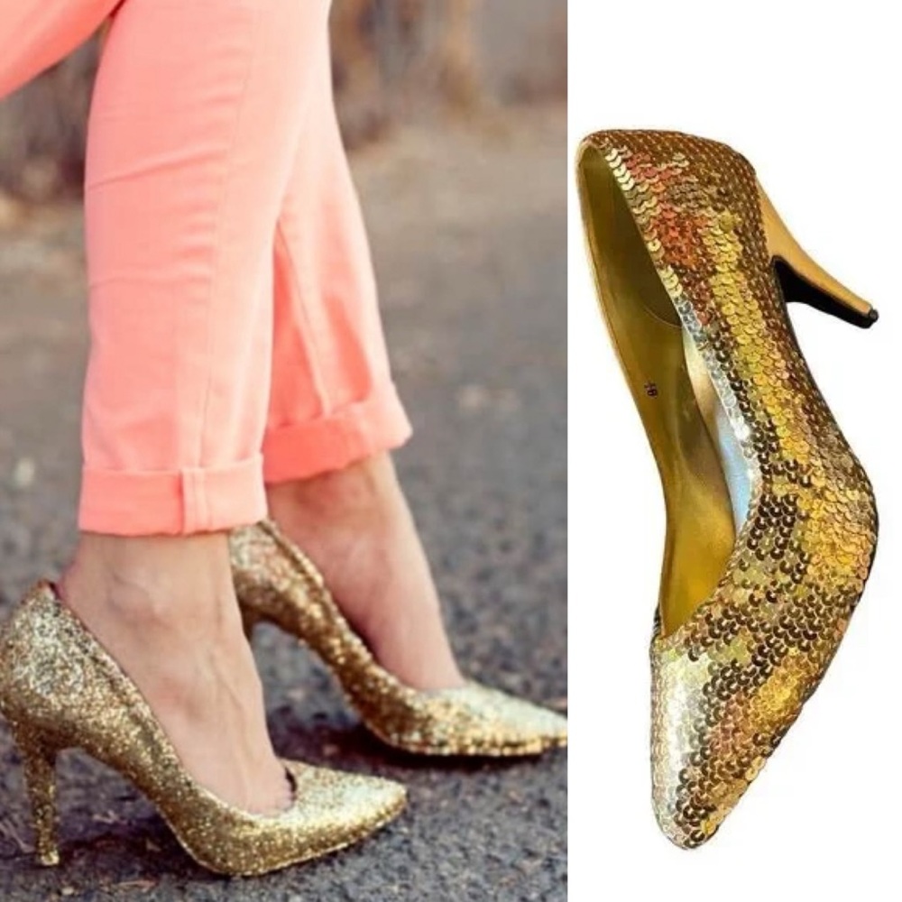 Gold Sequin Kitten Heels
